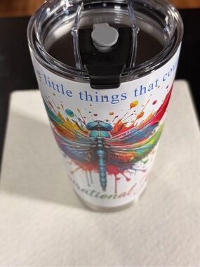 Inspirational Joys with Dragonfly Travel Tumbler with Clear Lid